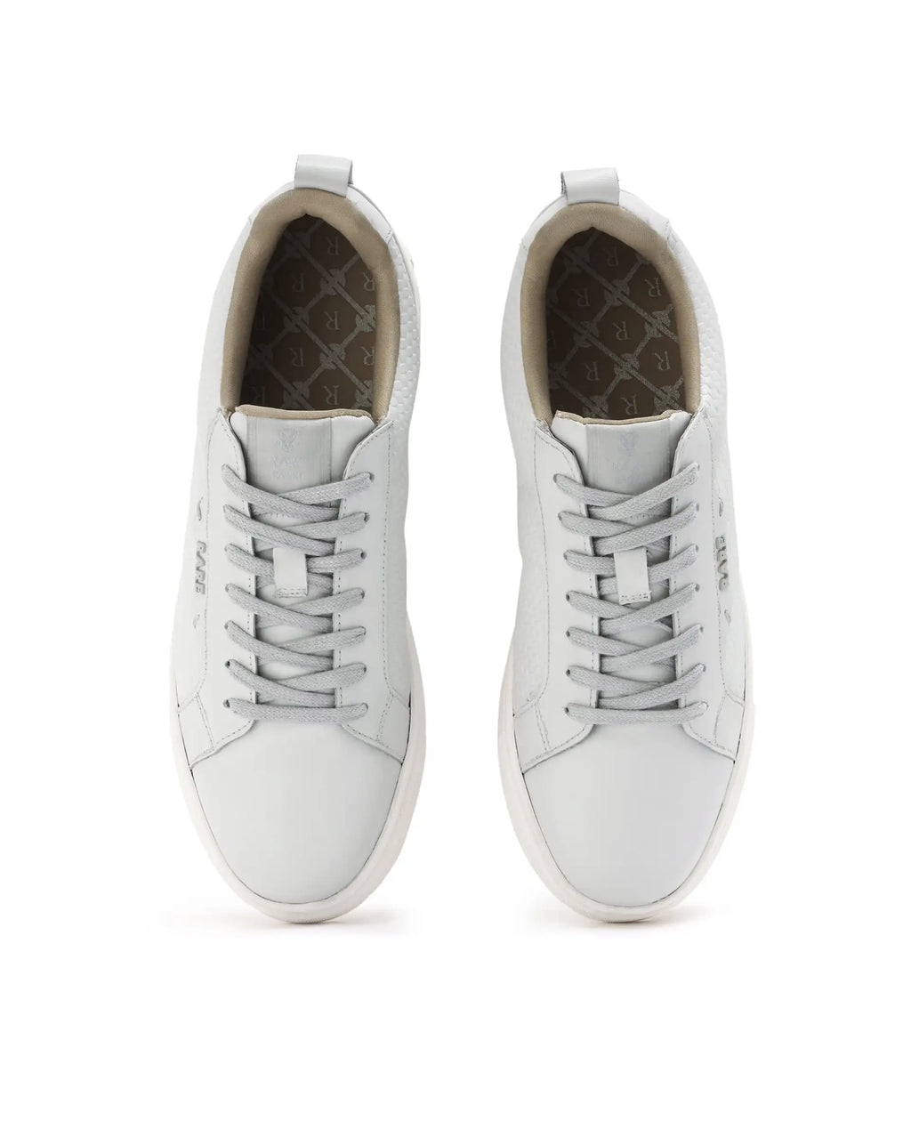 Rare Rabbit Mens Rapso Light Beige Round Toe Low-Top Embossed Lace-Up Sneaker Shoes