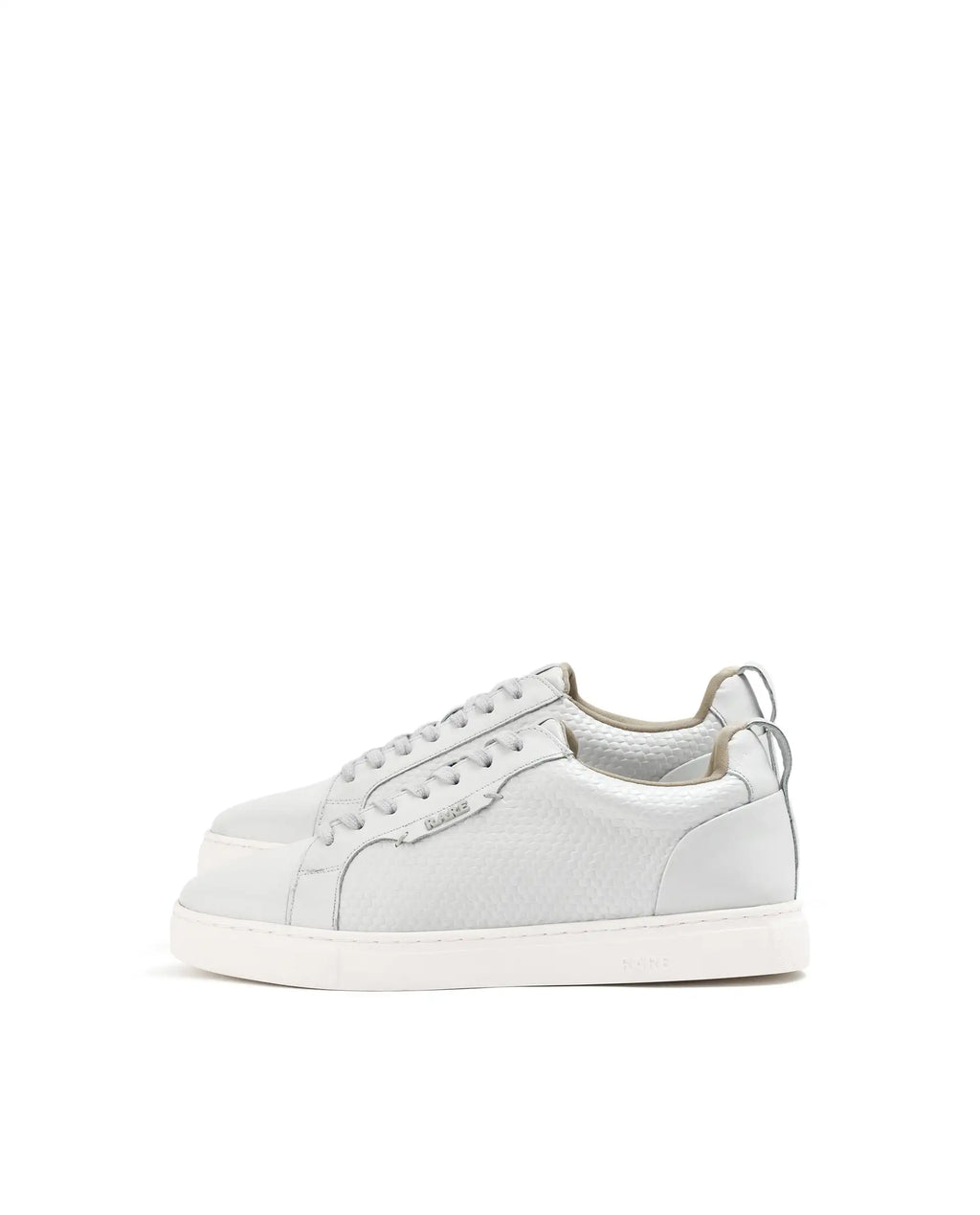 Rare Rabbit Mens Rapso Light Beige Round Toe Low-Top Embossed Lace-Up Sneaker Shoes
