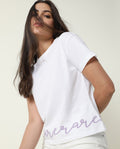 Rareism Women's Ruthi White Cotton Crew Neck Graphic Print Regular Fit T-Shirt