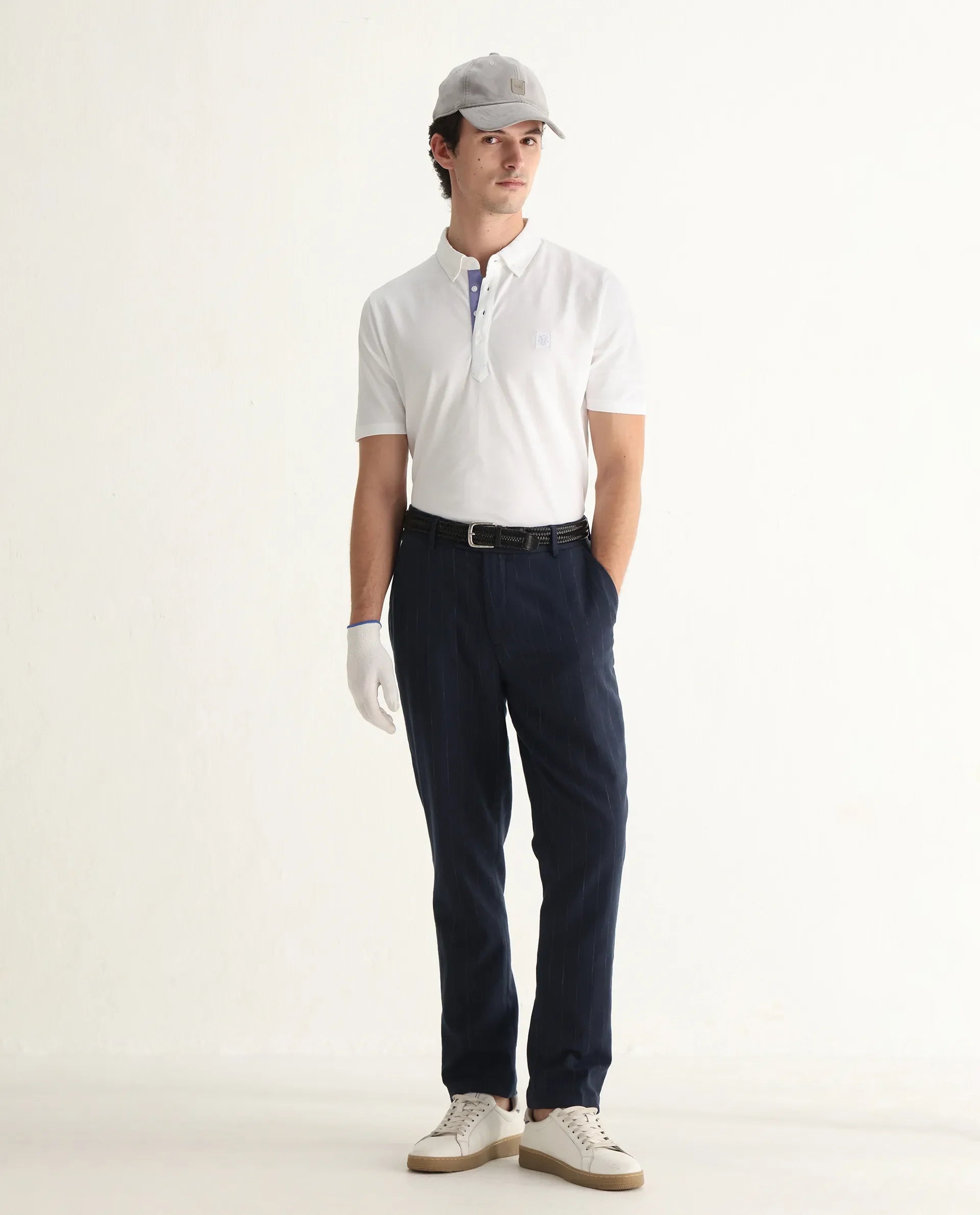 Rare Rabbit Men's Herval White Cotton Plain Regular Fit Half Sleeve Polo