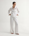 Rareism Women's Sofian White Cotton Blend Spread Collar Plain Bell Sleeve Relaxed Fit Top