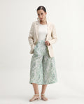 Rareism Women's Lakar Off White Linen Abstract Print Midi Flared Trouser