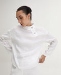 Rareism Women's Mayotte White Linen Mandarin Collar Plain Relaxed Fit Top