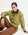 Rareism Women's Tinoa Light Olive Acrylic Blend Crew Neck Relaxed Fit Sweater