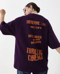 Rareism Women's Morsh Purple Cotton Graphic Print Oversized T-Shirt