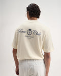 Rare Rabbit Men's Hyde Off White Cotton Embroidered Oversized Fit Half Sleeve Crew Neck T-Shirt