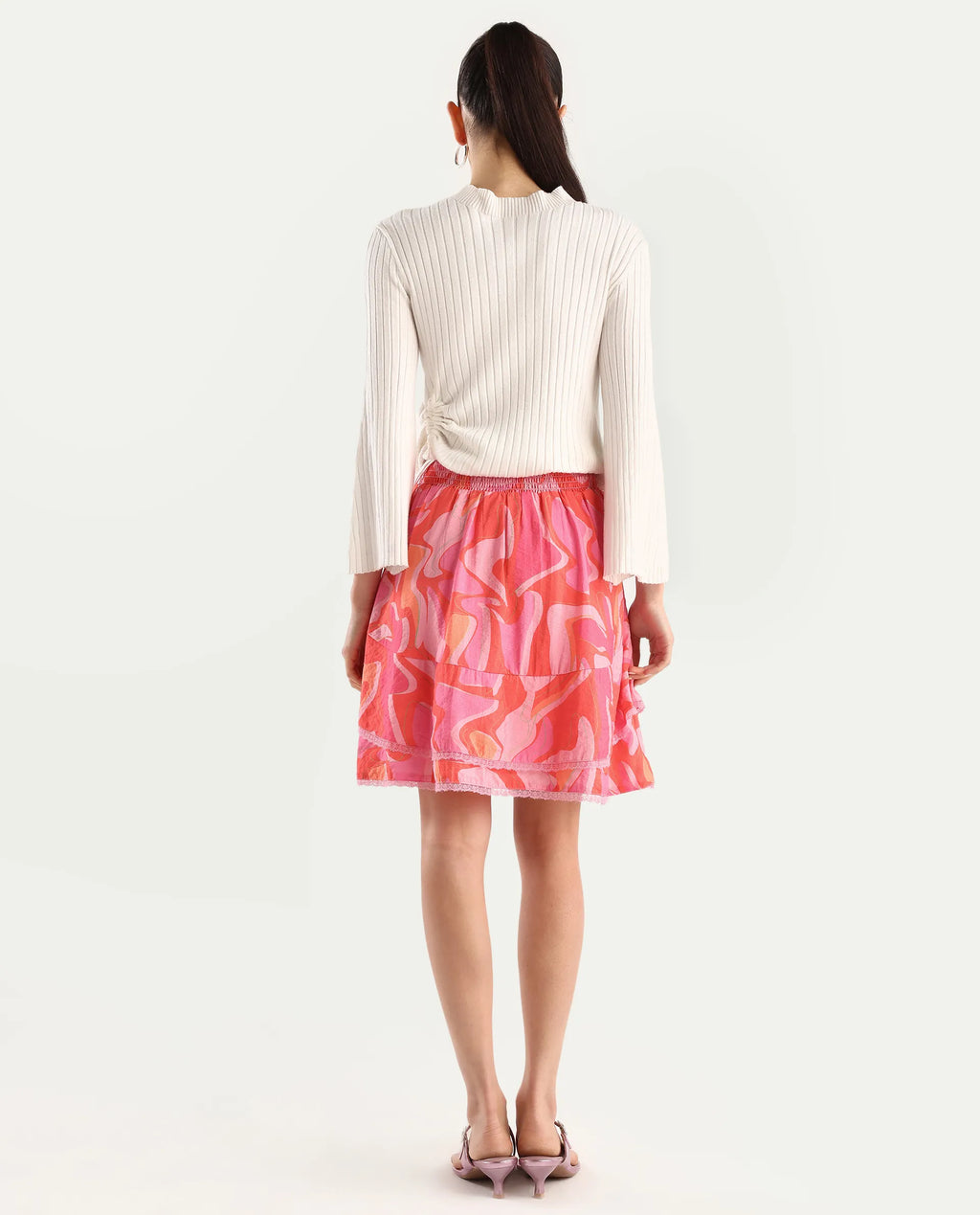 Rareism Women's Ivania Multi Viscose Blend Abstract Print Mini Relaxed Fit Skirt