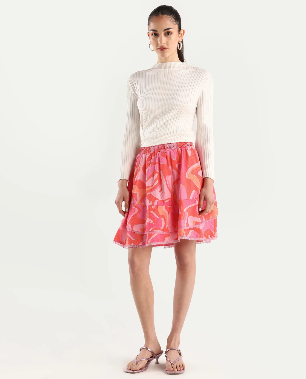 Rareism Women's Ivania Multi Viscose Blend Abstract Print Mini Relaxed Fit Skirt