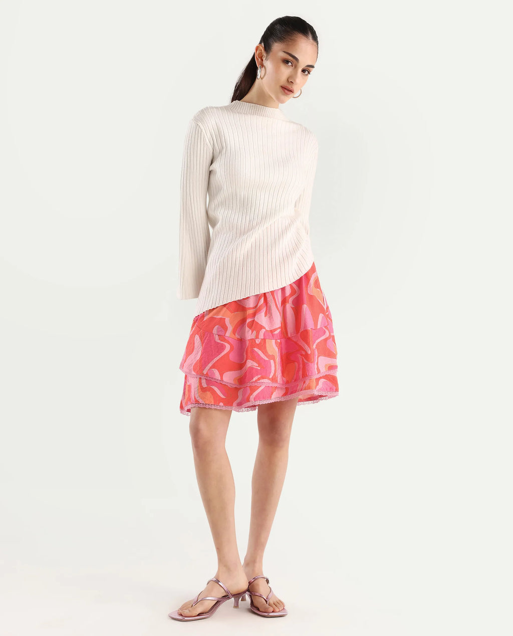 Rareism Women's Ivania Multi Viscose Blend Abstract Print Mini Relaxed Fit Skirt