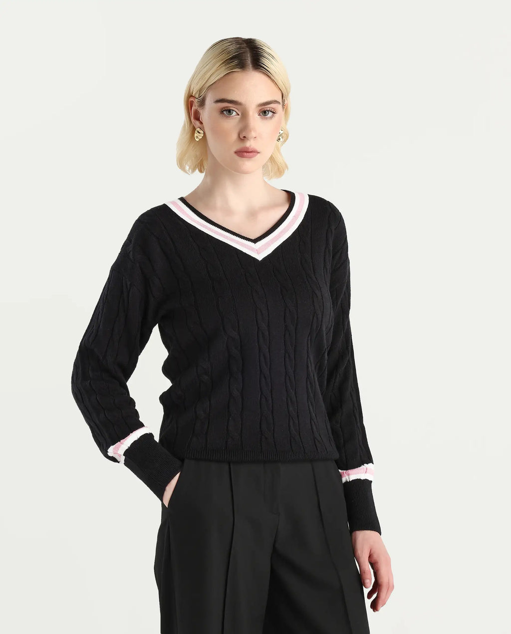 Rareism Women's Jacqi Light Multi Cotton Plain Relaxed Fit Sweater
