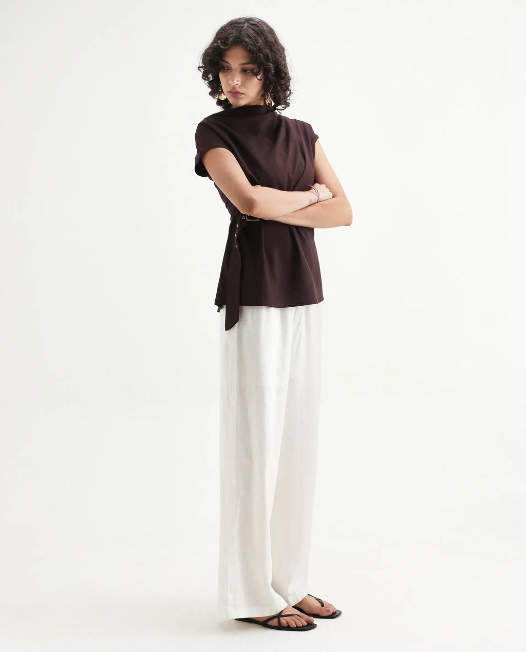 Rareism Women's Janry Beige Viscose Blend Plain Ankle Length Straight Fit Trouser