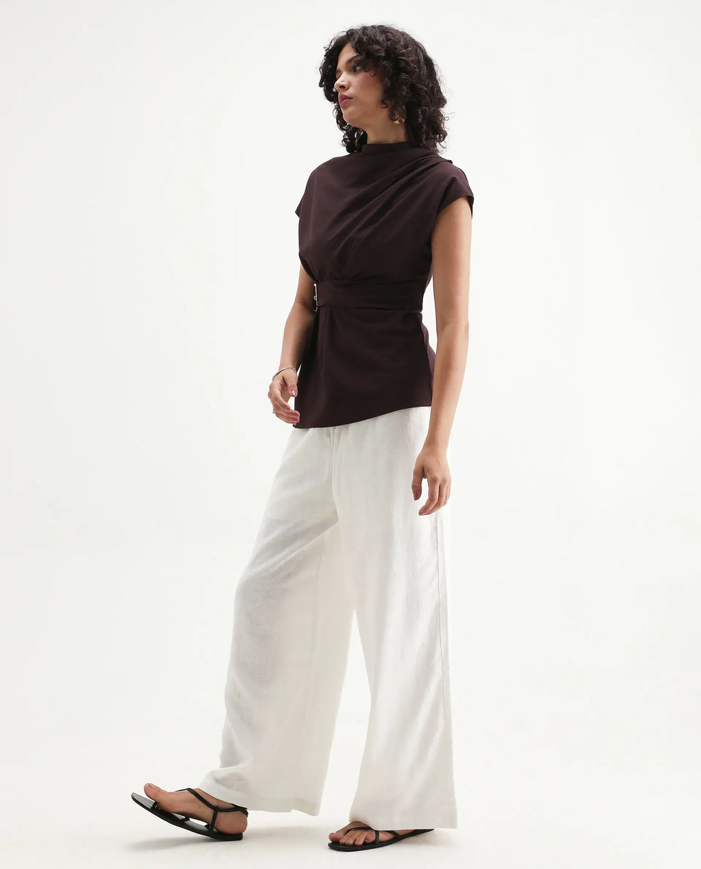 Rareism Women's Janry Beige Viscose Blend Plain Ankle Length Straight Fit Trouser