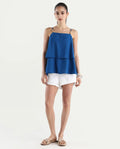 Rareism Women's Januana Blue Viscose Blend Shoulder Strap Plain Sleeveless Flared Top