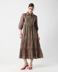 Rareism Women's Jenbel Multi Viscose Blend Spread Collar Flared Floral Print Dress