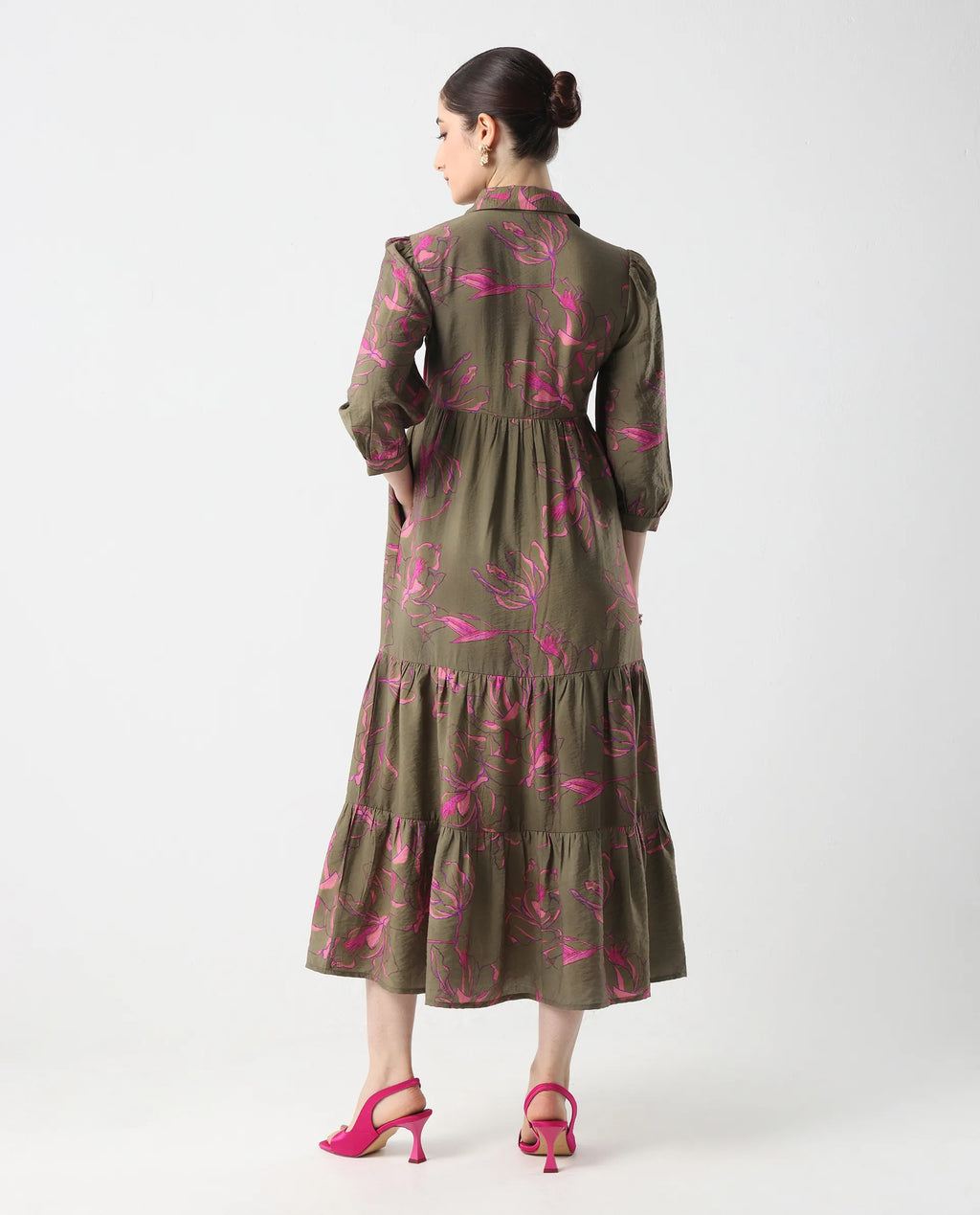 Rareism Women's Jenbel Multi Viscose Blend Spread Collar Flared Floral Print Dress