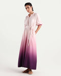 Rareism Women's Jentic Purple Cotton Blend Ruffled Neck Flared Printed Dress