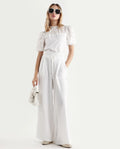 Rareism Women's Jorden Pastel White Cotton Plain Ankle Length Wide Trouser