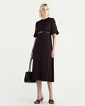 Rareism Women's Jumen Black Viscose Crew Neck A-Line Printed Dress