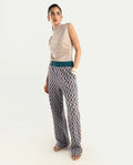 Rareism Women's Kane Multi Cotton Blend Geometric Print Ankle Length Straight Fit Track Pant