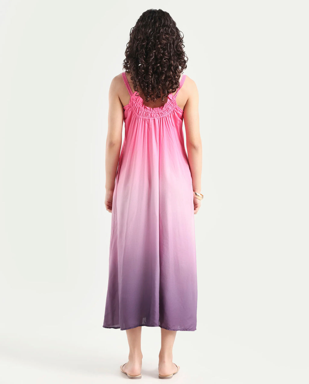 Rareism Women's Kathy Multi Viscose Shoulder Strap Ombre Shoulder Strap Midi Regular Fit Dress