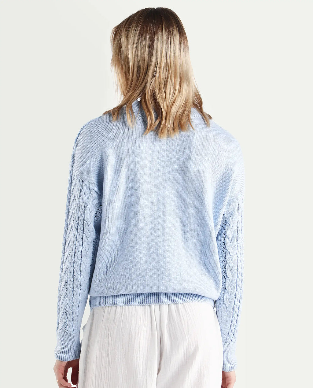 Rareism Women's Kaya Light Blue Acrylic Crew Neck Plain Regular Fit Sweater