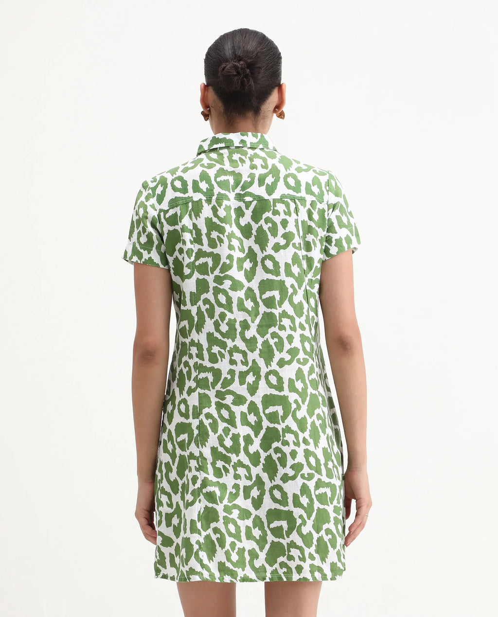 Rareism Women's Kyoti White Linen Spread Collar Abstract Print Regular Fit Dress
