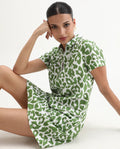 Rareism Women's Kyoti White Linen Spread Collar Abstract Print Regular Fit Dress