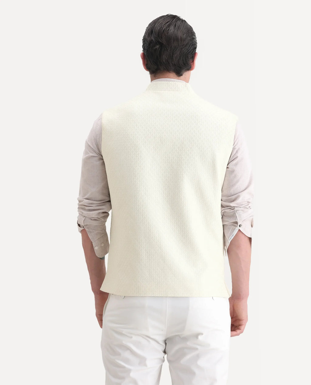 Rare Rabbit Men's Guild Festive Lasmos B1 Off White Polyester Blend Embroidered Regular Fit Sleeveless Mandarin Collar Bandhgala Rare Rabbit Men's Lasmos-B1 Beige Polyester Blend Embroidered Regular Fit Sleeveless Mandarin Collar Bandhgala Nehru Jacket