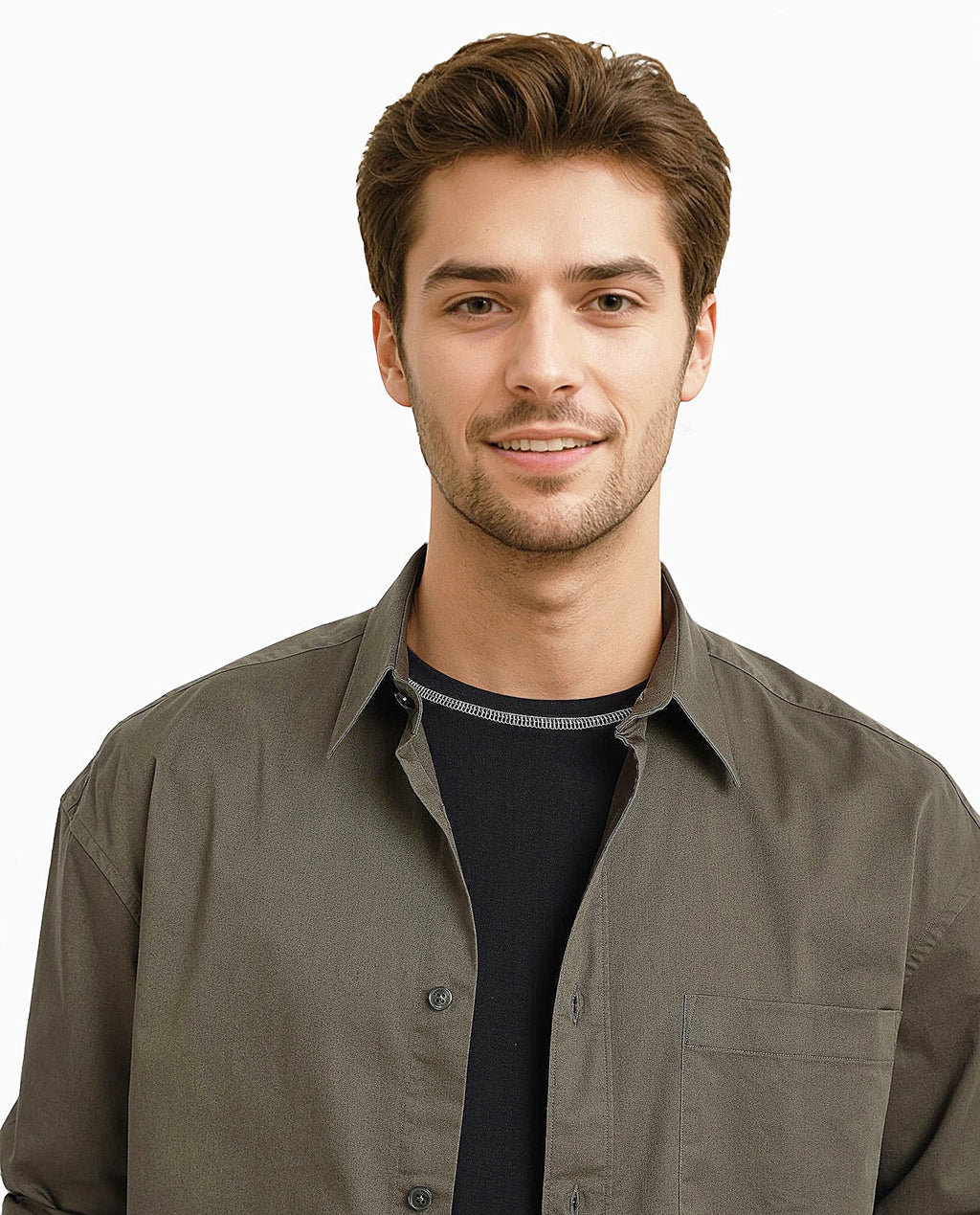 Rare Rabbit Men's Lewi Olive Cotton Plain Boxy Fit Full Sleeve Collared Shirt