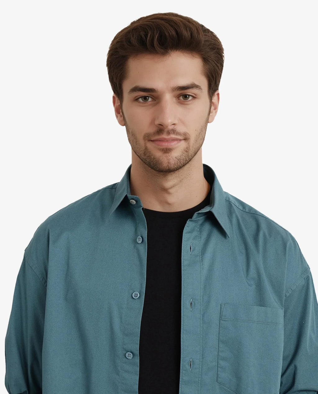Rare Rabbit Men's Lewi Teal Cotton Plain Boxy Fit Full Sleeve Collared Shirt