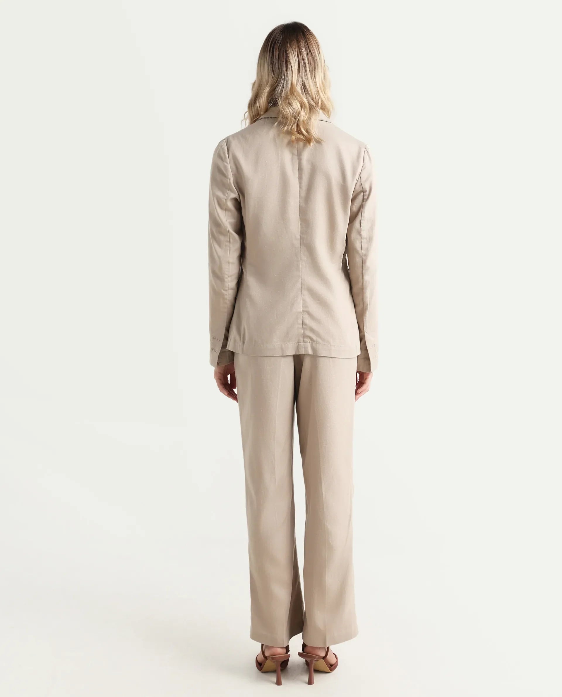 Rareism Women's Linzy-B Beige 100% Linen Straight Plain Trouser