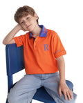 Rare Ones Kids Lora Orange Cotton Blend Fabric Button Closure Regular Fit Graphic Print Polo