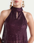 Rareism Women's Lovia Maroon Nylon Halter Neck Sequined Sleeveless Regular Fit Top
