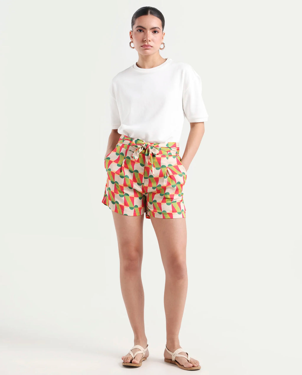 Rareism Women's Lucca Multi Cotton Blend Geometric Print Mini Regular Fit Shorts