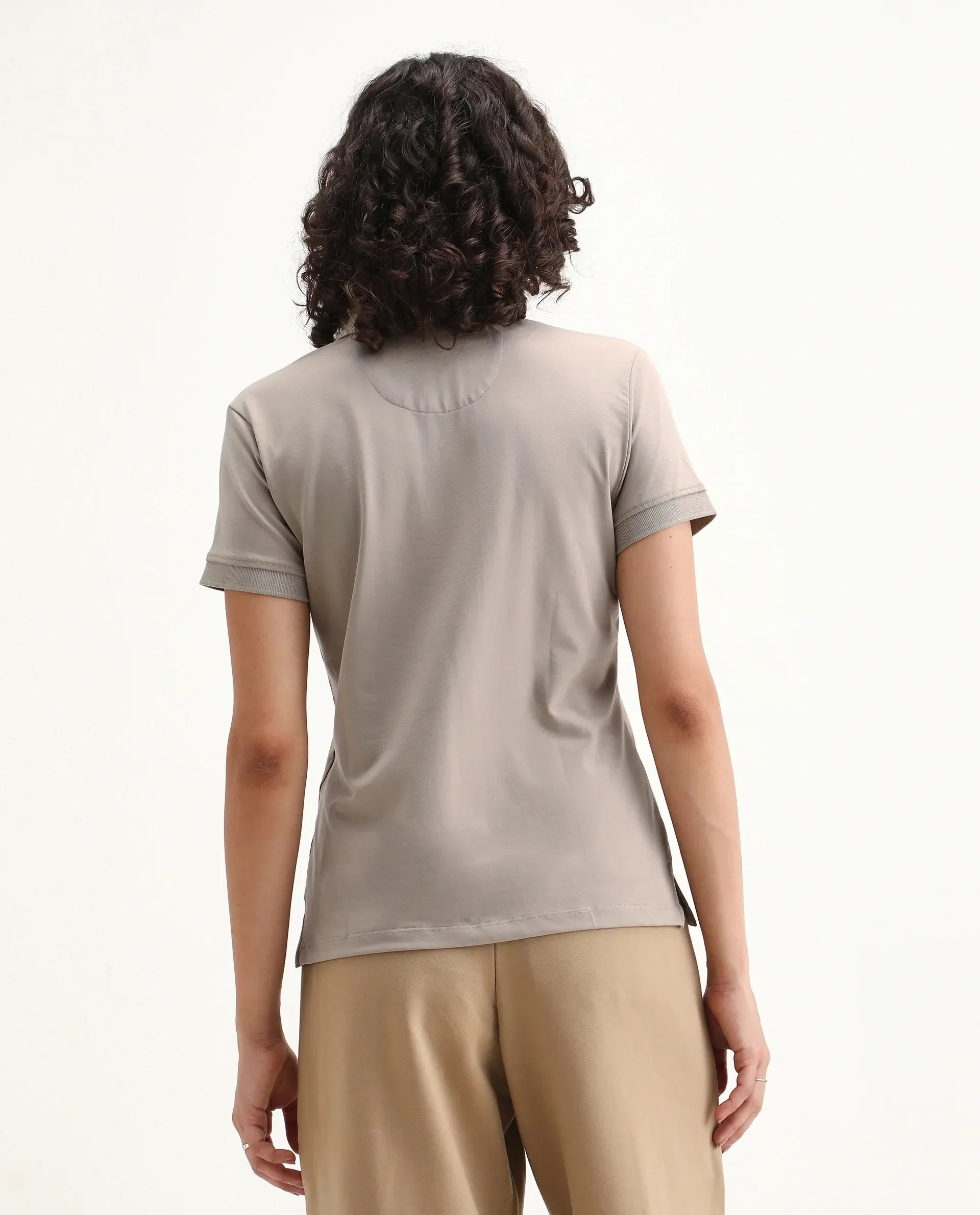 Rareism Women's Lugano Dusky Brown Cotton Blend Polo Neck Plain Regular Fit Polo