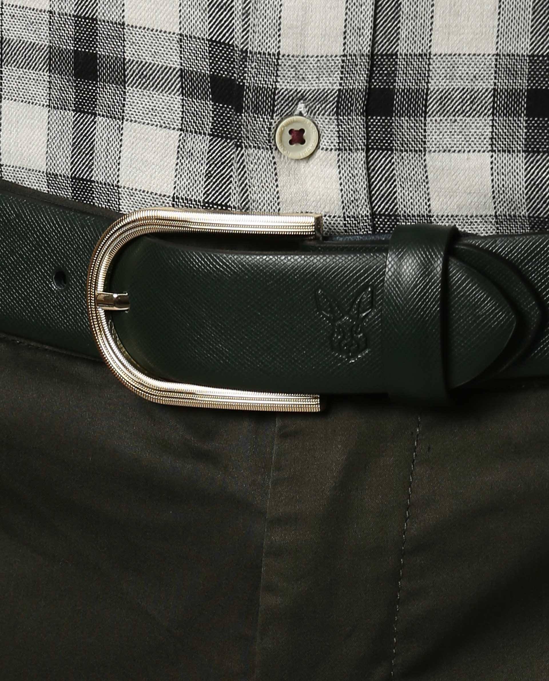 Rare Rabbit Men's Luxur Green Belts Leather Fabric