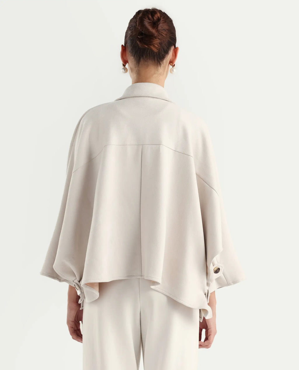 Rareism Women's Macqua Light Beige Suede Spread Collar Plain Boxy Fit Jacket