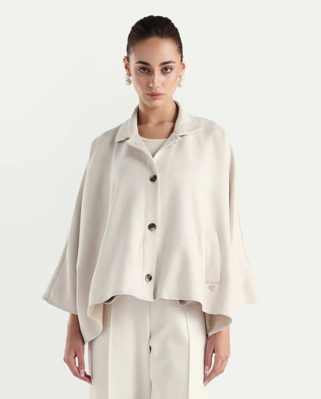Rareism Women's Macqua Light Beige Suede Spread Collar Plain Boxy Fit Jacket