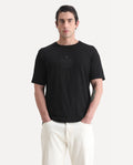 Rare Rabbit Men's Maisel-25 Black Cotton Blend Hd Print Regular Fit Half Sleeve Crew Neck T-Shirt