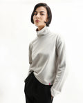 Rareism Women's Malatya Light Grey Cotton Blend Polo Neck Plain Slim Fit Top