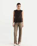 Rareism Women's Mals Beige Polyester Blend Plain Ankle Length Tapered Trouser