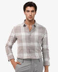 Rare Rabbit Men's Melfi Light Brown Cotton Checked Print Regular Fit Full Sleeve Collared Shirt