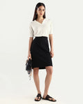 Rareism Women's Melunia Black Polyester Blend Plain Knee Length Straight Fit Skirt