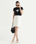 Rareism Women's Melunia White Polyester Blend Plain Knee Length Straight Fit Skirt