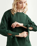 Rareism Women's Merach Green Polyester Boat Neck Plain Regular Fit Top