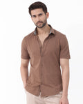 Rare Rabbit Men's Miraje Brown Cotton Plain Regular Fit Half Sleeve Collared Shirt