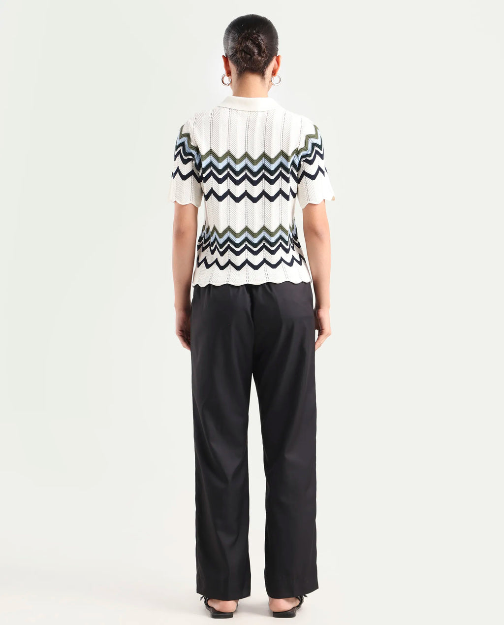 Rareism Women's Miza Black Cotton Plain Ankle Length Straight Fit Trouser
