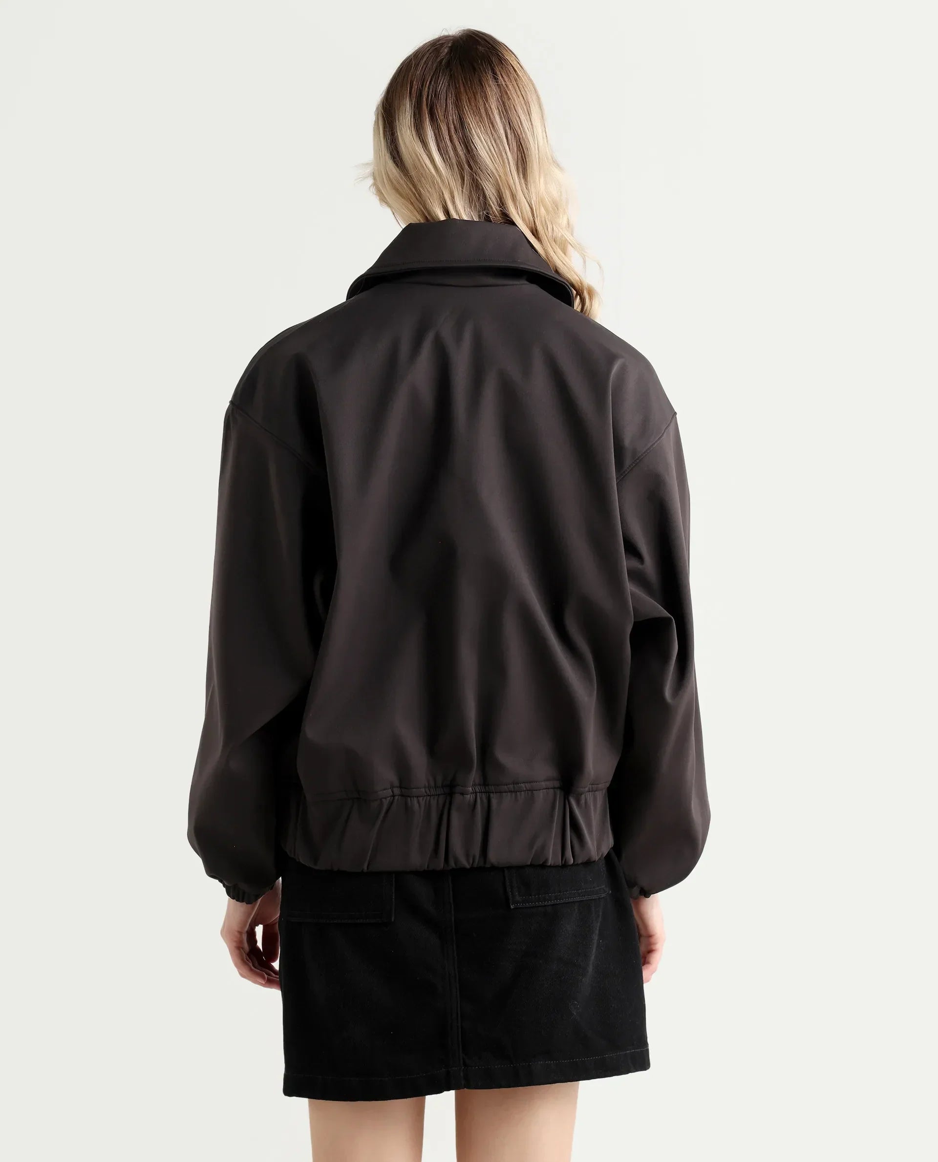 Rareism Women's Nacam Dark Grey Polyester Collared Neck Relaxed Plain Jacket