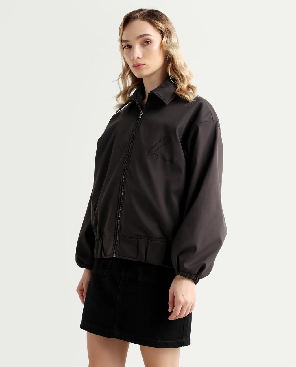 Rareism Women's Nacam Dark Grey Polyester Collared Neck Relaxed Plain Jacket