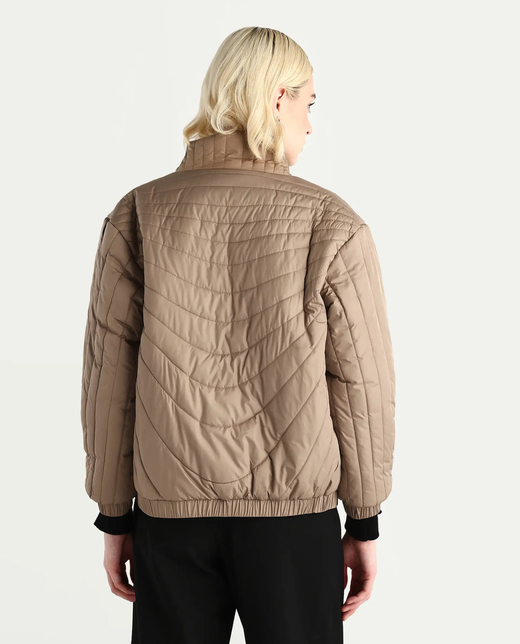 Rareism Women's Nepuf Beige Polyester Regular Sleeve High Neck Regular Fit Plain Jacket